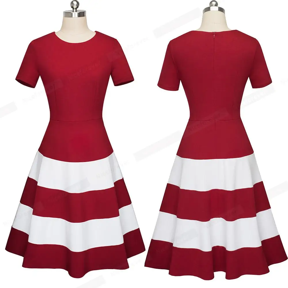 Для женщин летние Повседневное Лоскутные вечерние платье Винтаж в полоску короткие волны A-Line платье HA142