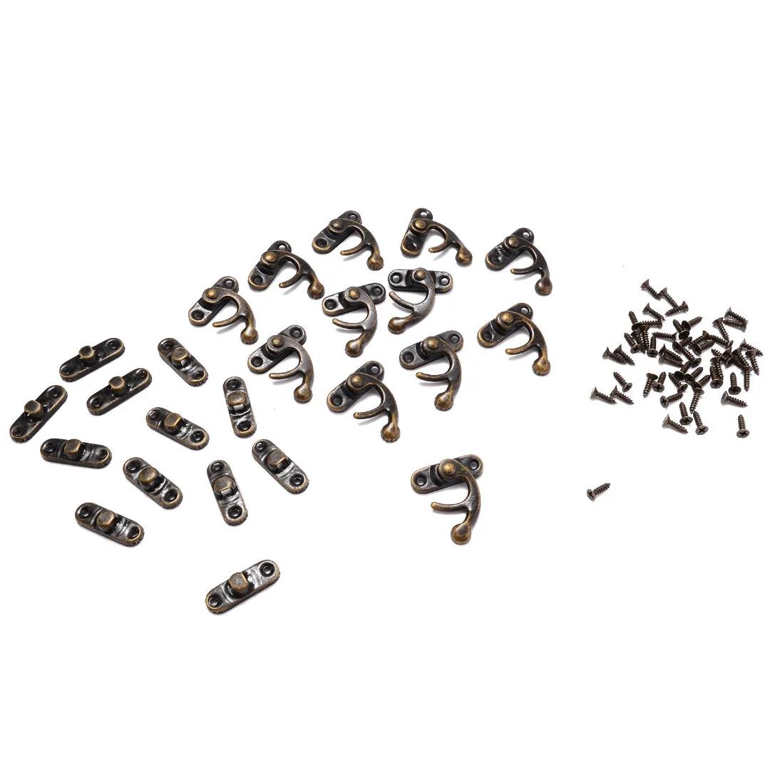 12pcs Vintage Antique Metal Lock Catch Curved Buckle Horn Lock for Gift Jewelry Wooden Box Clasp Hook with Screws