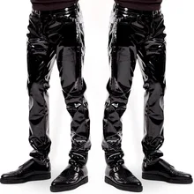 Новые мужские эластичные брюки из искусственной кожи ПВХ, мотоциклетные черные брюки для верховой езды, облегающие брюки для танцевальной вечеринки, байкерские кожаные штаны для мужчин