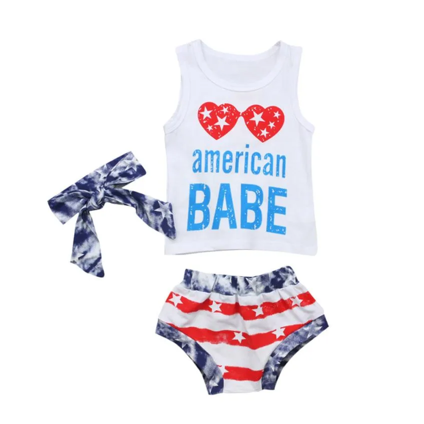 

baby clothes 2018 fashion Newborn Baby Girl 4th Of July Patriotic Romper Shorts Diper Pants Headband Clothes Tie Dye Outfits Set
