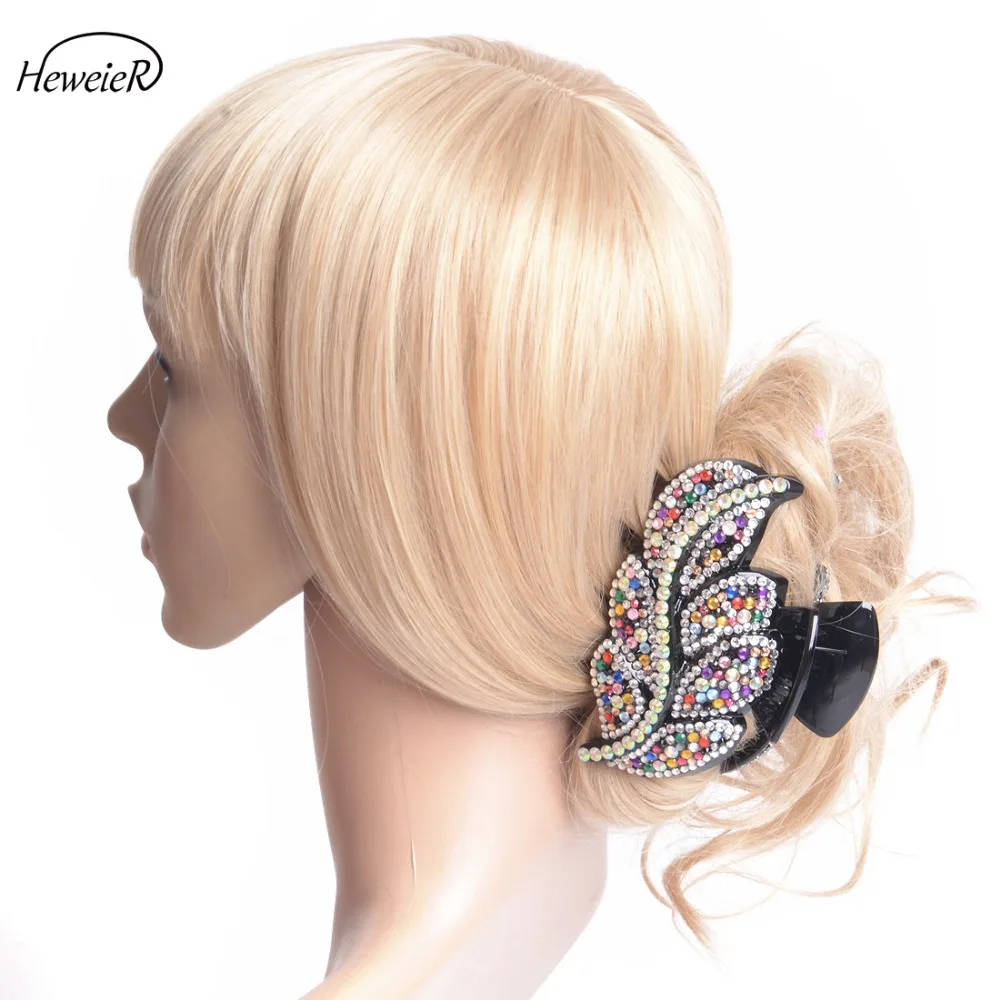 

Ladies Women Hair Jewelry Large Plastic Hair Clip Colorful Rhinestone Crystal Stones Claw Clamp Grip Hairpiece Headwear