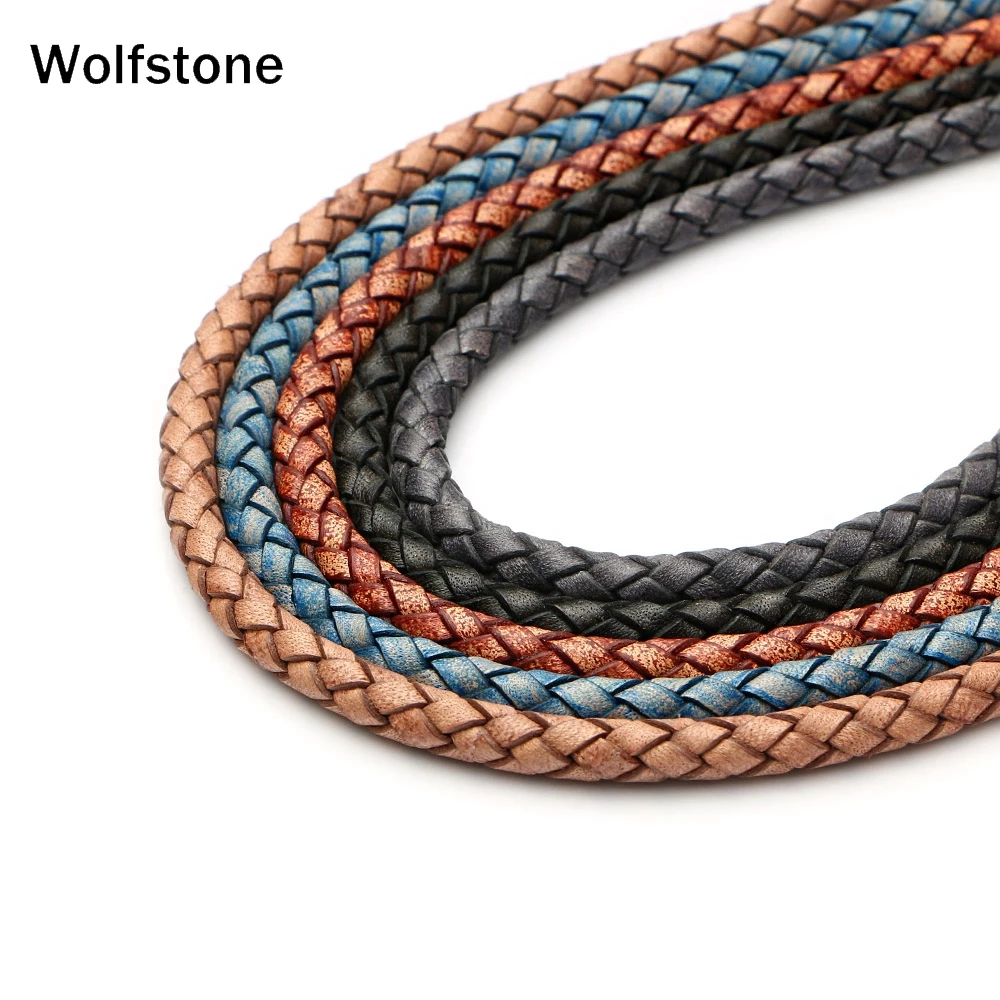 Wolfstone 6mm Retro Genuine Braided Leather Rope String Cord For