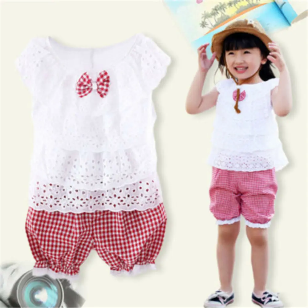 

2019 Newest Fashion 2PCS Toddler Kids Baby Girl Casual Outfits Clothes White T-shirt Butterfly-knot Tops Dress + Short Pants UK