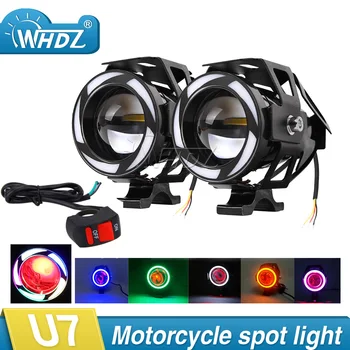 

2pcs Motorcycle LED Headlight Fog Light with 1pc switch as gift for U7 125W 3000LM Devil Angel Eye DRL Moto Spot light