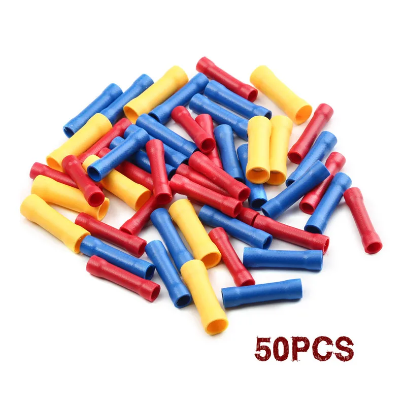 

50Pcs Insulated Crimp Terminals Butt Wire Connectors Electrical Wire Cable Crimping Terminal Connector Assortment Kit