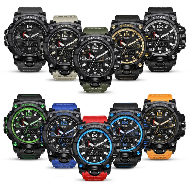  SMAEL Brand Sports Watches Men Dual Time Camouflage Military Watch Men Army LED Digital Wristwatch 