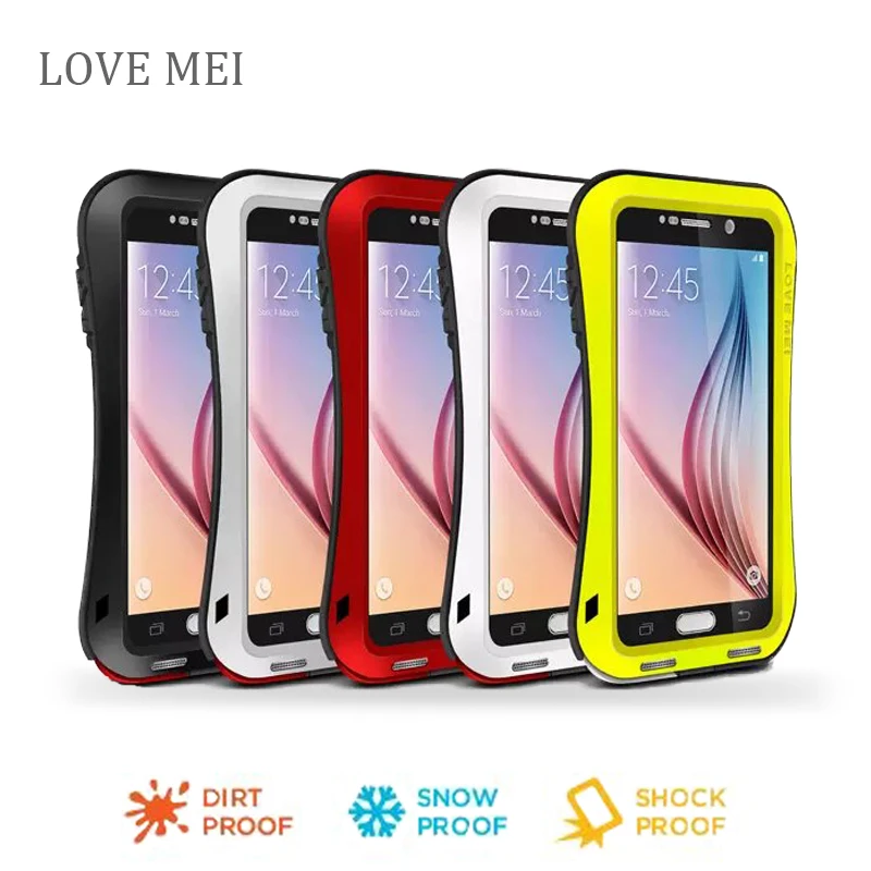 Love Mei Slim Waterproof Shockproof Gorilla Glass Metal Aluminum Case Cover For samsung galaxy s6 love mei mobile phone shell |