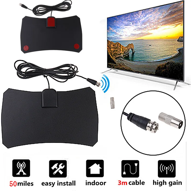 1pc Indoor Digital TV Antenna Hdtv Radius Antenna Amplifier 50 Mile Dvb-t Uhf Vhf Interior Digital TV Antenna Receiver