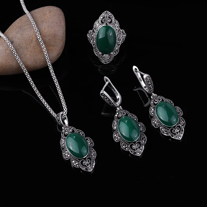 

Sellsets Vintage Jewelry Sets Black Crystal Green Enamel Earrings Pendant Necklace Ring Sets For Women Party And Mother Gifts