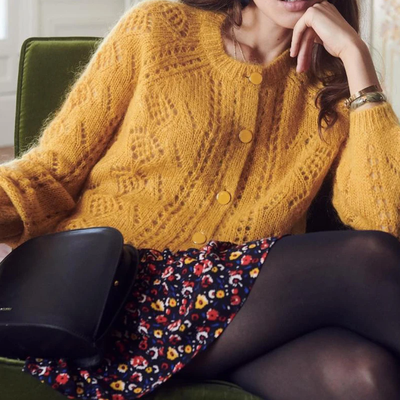 

Super Chic Mari Jumper Mohair Wool Hollow Out Sweater Cardigans with Buttons 5 Colors