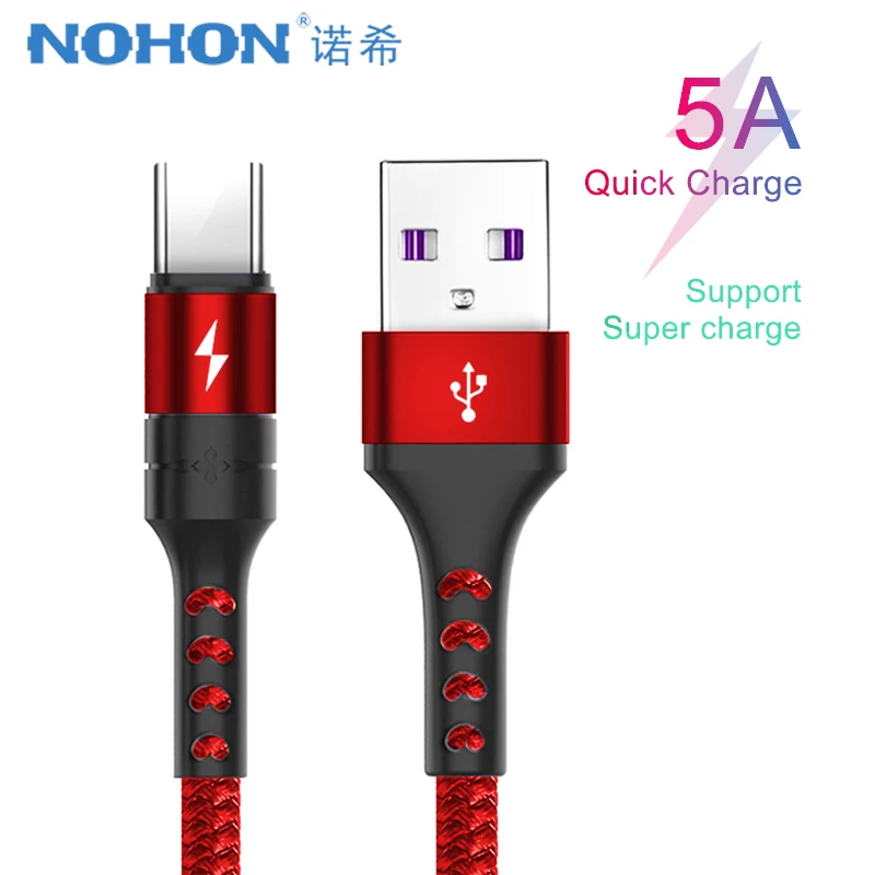 

NOHON 5A USB Type C Cable Quick Charger For Huawei Mate 9 10 20 Pro Fast Charging Data Phone Cord For Xiaomi Mi5 Mi6 Samsung S8