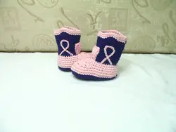 Бесплатная доставка, милый ручной вязать крючком детские ковбойские ботинки Обувь наряд для фото новорожденных Нью-розовый/синий