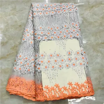 

Elegant flower embroidery French tulle net lace fabric with rhinestones for evening dress VRN169(5yards/lot)