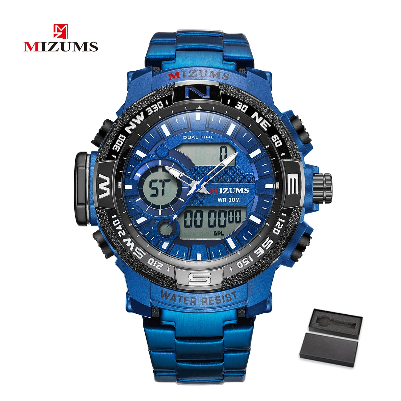 MIZUMS BLUE BOX Топ люксовый бренд Mizums мужские военные спортивные цифровые часы с двойным дисплеем мужские Кварцевые водонепроницаемые наручные часы relogio Masculino - Цвет: MIZUMS BLUE BOX
