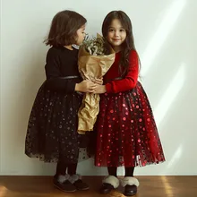 Новинка года; зимнее бархатное платье для девочек; Сетчатое платье принцессы с юбкой-пачкой и рисунком звезды с блестками для девочек; детская праздничная одежда для дня рождения