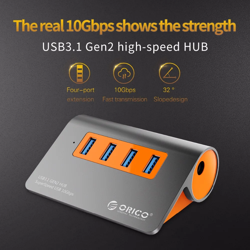 ORICO 4 порта USB3.1 Gen2 концентратор USB C Gen2 алюминиевый концентратор 10 Гбит/с SuperSpeed с 12 В адаптер питания для Mac Pro huawei samsung