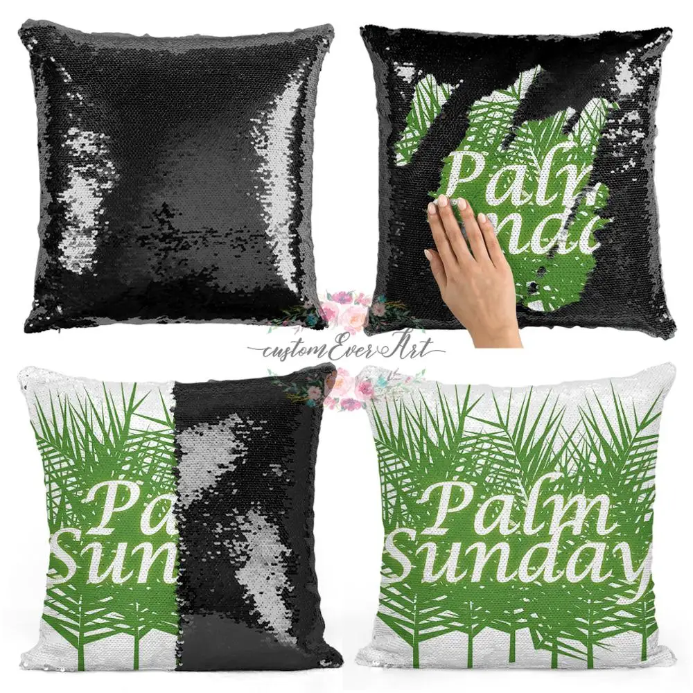 Palm Sunday Two color Change Magic Sequin Fabric Sofa Cushion Reversible Sequins Pillow Cases Cover Flip | Дом и сад
