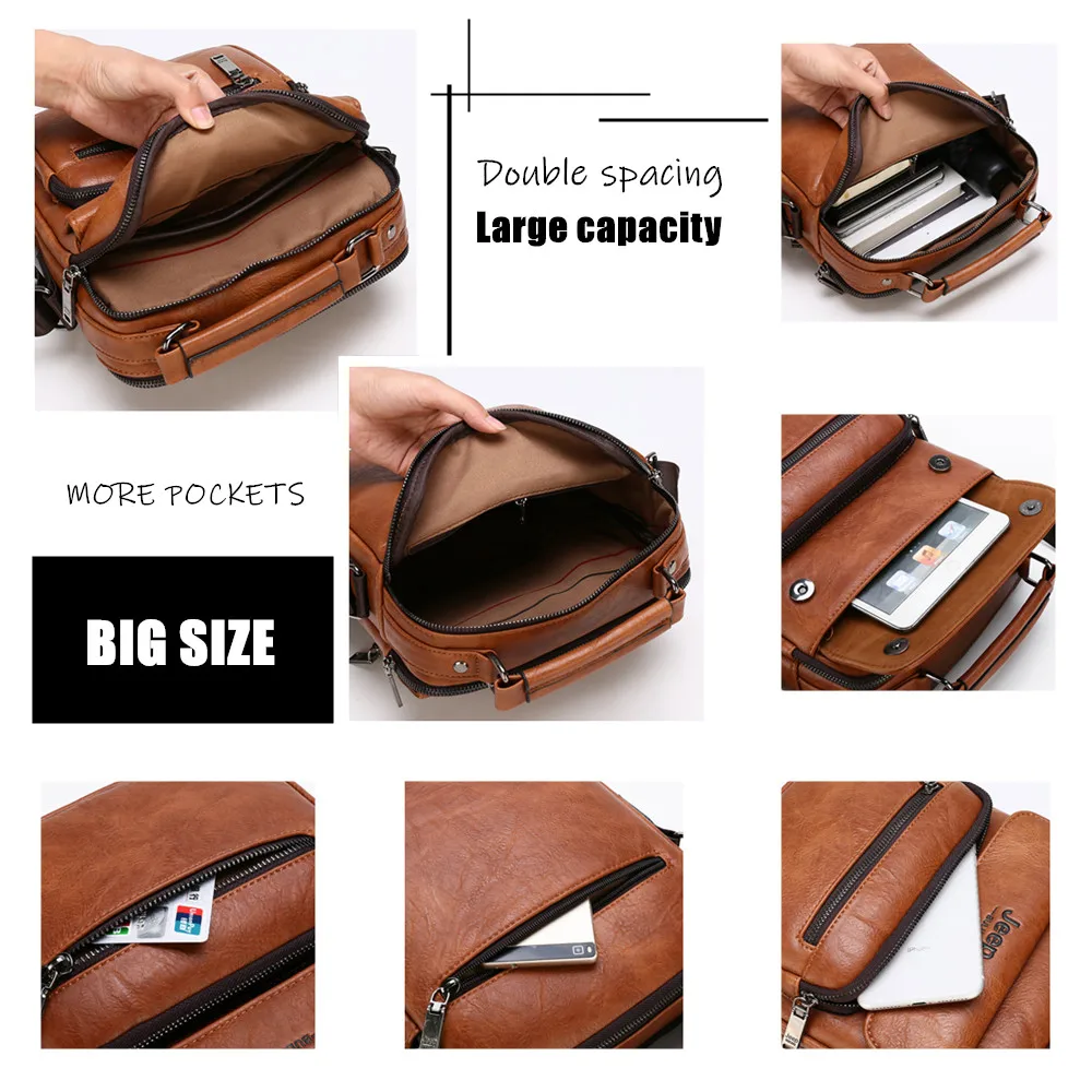  JEEP BULUO Brand Man Split Leather Crossbody Shoulder Messenger Bag For iPad Big Size Men's Handbag - 33040248654