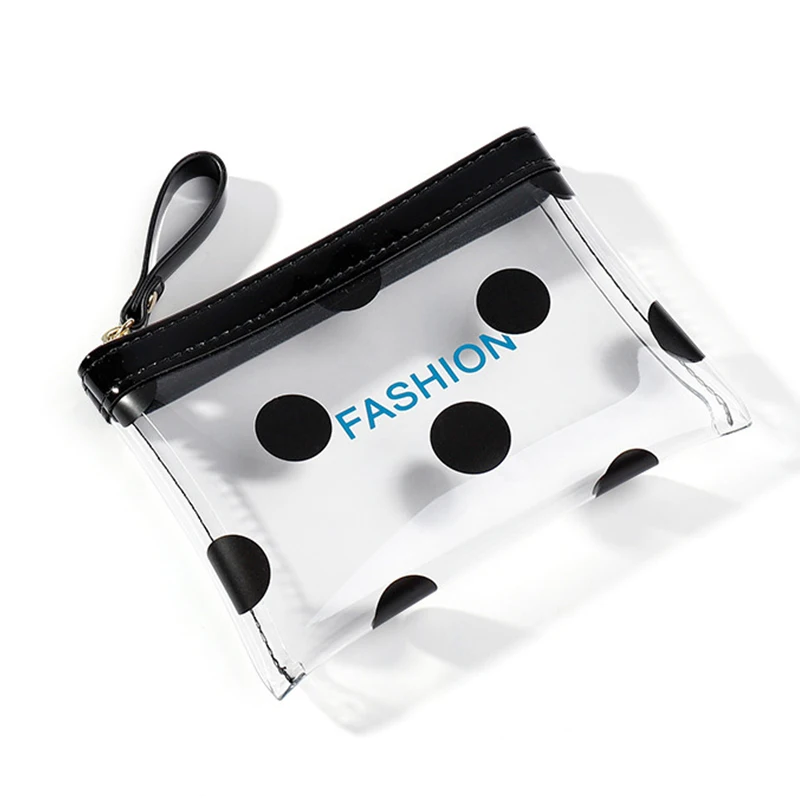 

Fashional Transparent PVC Wallets for Women Dots Zipper Coin Purse Ladies Elegant Design Clutch Wallet Girl Student Money Bag