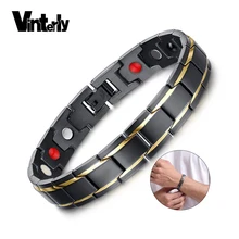 Vinterly черный магнитный браслет мужской браслет из нержавеющей стали с цепочкой Энергетический Браслет мужские талисманы браслет для мужчин дропшиппинг