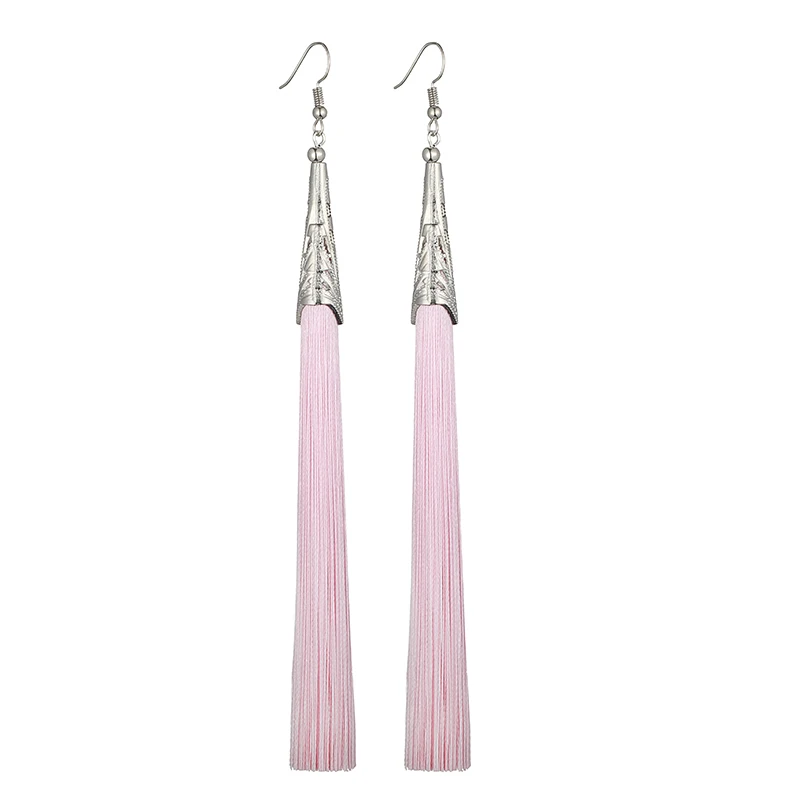 LOVBEAFAS Long Tassel Earrings For Women Fashion Jewelry Boho Drop Fringe Vintage Statement Bohemian Earrings Pendientes - Окраска металла: Light Pink