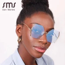 Rimless женские крупные солнцезащитные очки Для мужчин люксовый модный металлический квадратный женские солнцезащитные очки градиент пестрых оттенков UV400 Óculos