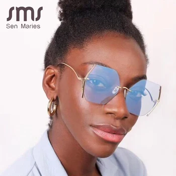 

New Rimless Oversized Sunglasses Women Men Luxury Fashion Metal Square Female Sun Glasses Gradient Colorful Shades UV400 oculos
