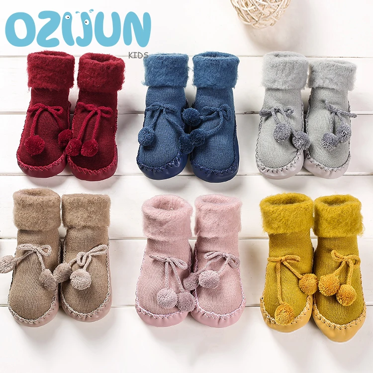 

New Winter Thick 0-12M/12-24M Baby First Walkers PU Leather Shoes Toddler Shoes Soft Sole Newborn Infant Solid Color Home Sock