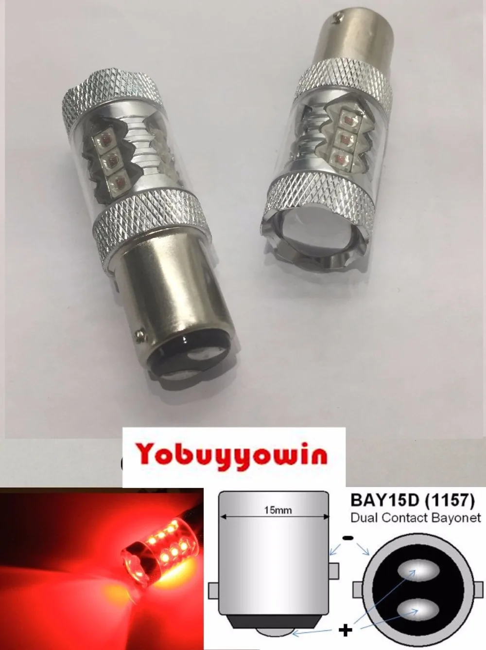 Cree LED BAY15D 1157 380 P21//5W Red Rear Tail Brake Stop Light Bulbs 12v 24v