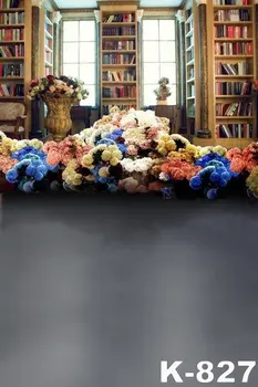 

Library Theme Backdrops Vinyl Fabric Photographic 5*7ft Bookshelf Props Flowers Backgrounds For Photo Studio Floor Backdrops
