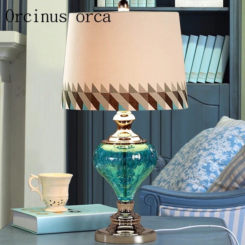 Us 119 7 10 Off American Blue Glass Table Lamp Living Room Bedroom Mediterranean Modern Simple Creative Desk Free In Lamps From