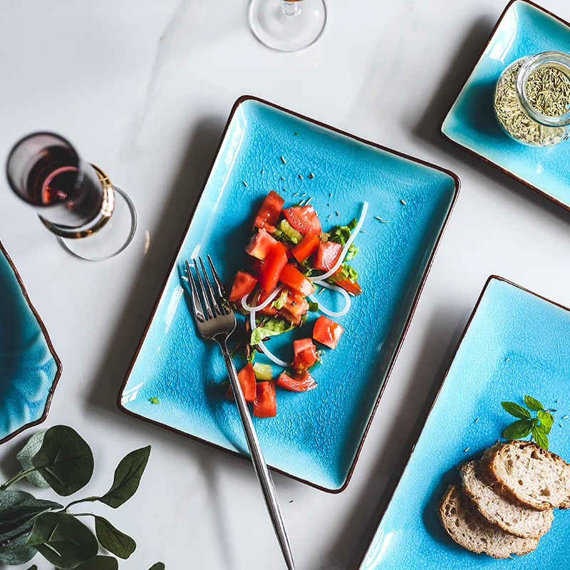 Ice Cracking KINGLANG Ceramic Tableware Household Dishes Rice Bowls Steamed Fish Dishes Porcelain Blue Dinner Plates