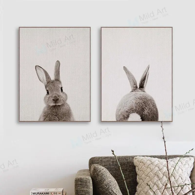 

Kawaii Brown Gray Rabbit Tail Animal Posters and Prints Nordic Style Kids Baby Room Wall Art Pictures Home Decor Canvas Painting