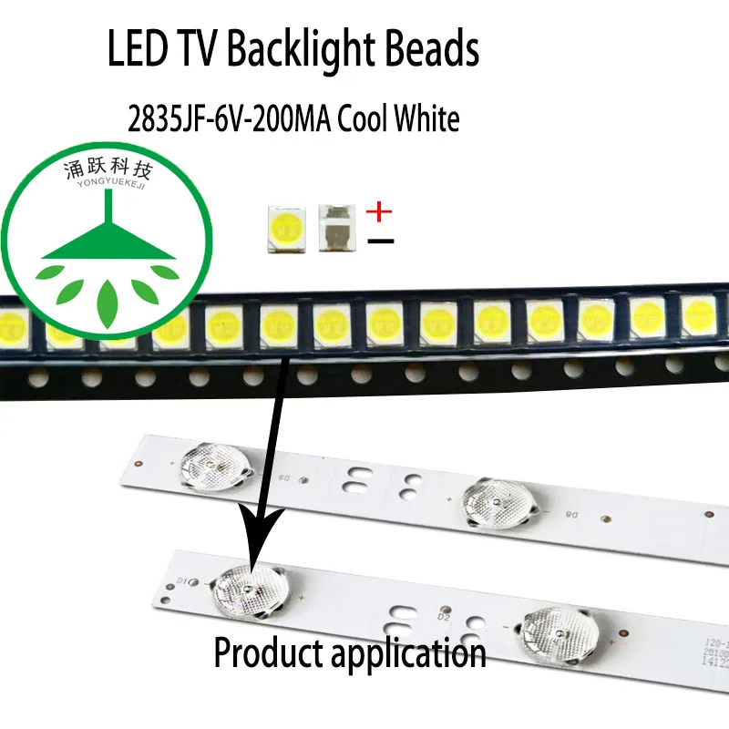 100Pcs/lot new high power smd  2835 6v lamp beads cool white for repair  tv led lcd backlight bar and strip hot 5m high density 2025 smd 420 leds m led strip 24v 3000k 4500k 6000k led linear backlight cri85 high brightness 20w m