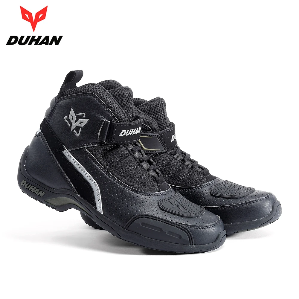 DUHAN/Мужские ботинки в байкерском стиле; летние дышащие байкерские ботинки; кожаные ботинки для мотокросса; ботинки для гонок по бездорожью; байкерские ботинки для езды на мотоцикле - Цвет: US7.5 Black