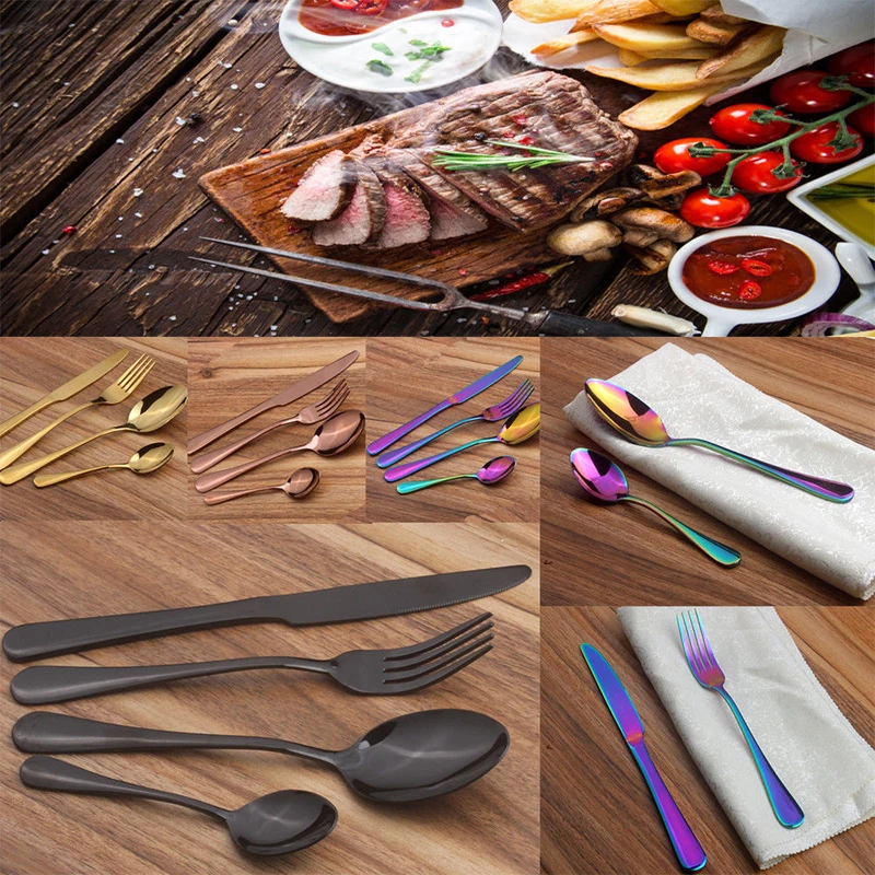 4Pcs/Set New Luxury Multicolor Rainbow Dinner Set Wedding Travel Cutlery Stainless Steel Dinner Knife Fork Scoops Silverware Set