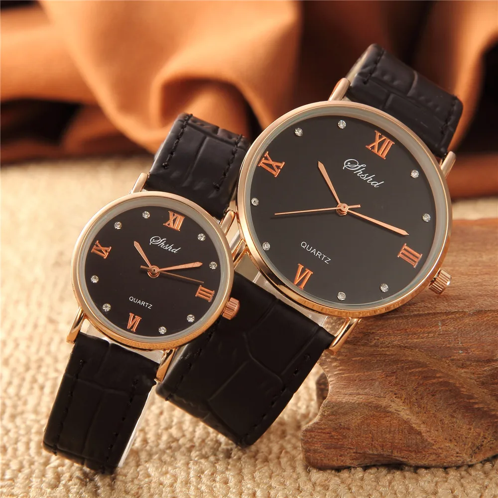 

2018 New Fashion Pu Leather Pair Watch Men Women Lover Couples Crystal Dress Quartz Wristwatch 3827