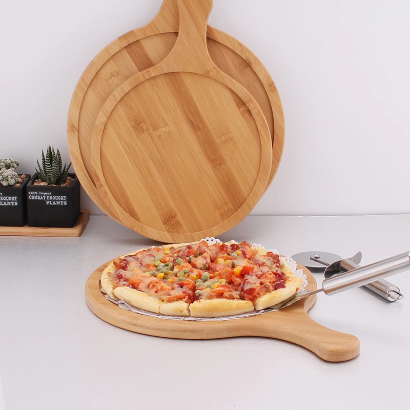 

Pizza Baking Tray Pizza Stone Cutting Board Platter Bamboo Wooden Pizza board Round with Hand Pizza Cake Bakeware Tools 6-13inch