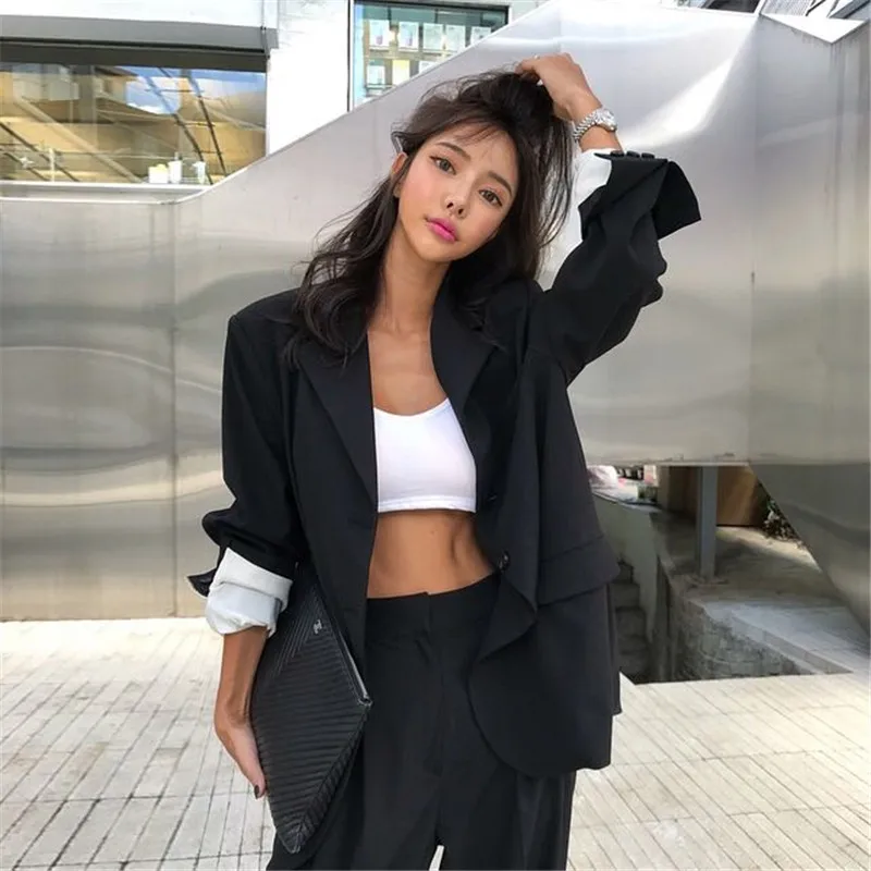 

CBAFU vintage black women blazer single breasted long sleeve jacket female office lady work OL coat outwear suit jacket P227
