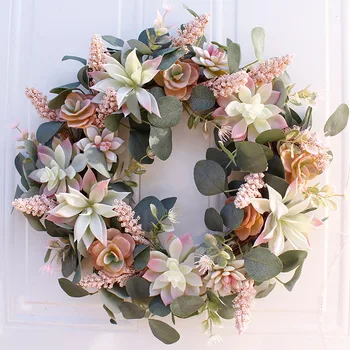 

Artificial Succulent Flower Wreath Garden Hanging Wreath for Home Wall Front Door Wedding Decor
