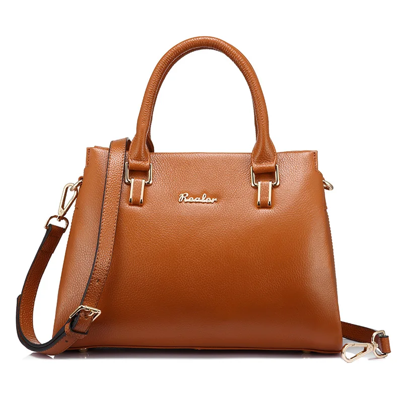 Realer бренд женщин сумки кожа Сумка Мода молнии сумка большая емкость сумки черный/коричневый - Цвет: brown