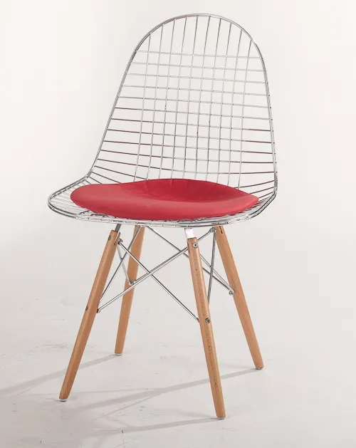 Современный дизайн твердый деревянный ногой чердак Плетенный металлический стул деревянный стальной стул с подушкой, лофт Модный популярный мягкий проволочный стул 1 шт