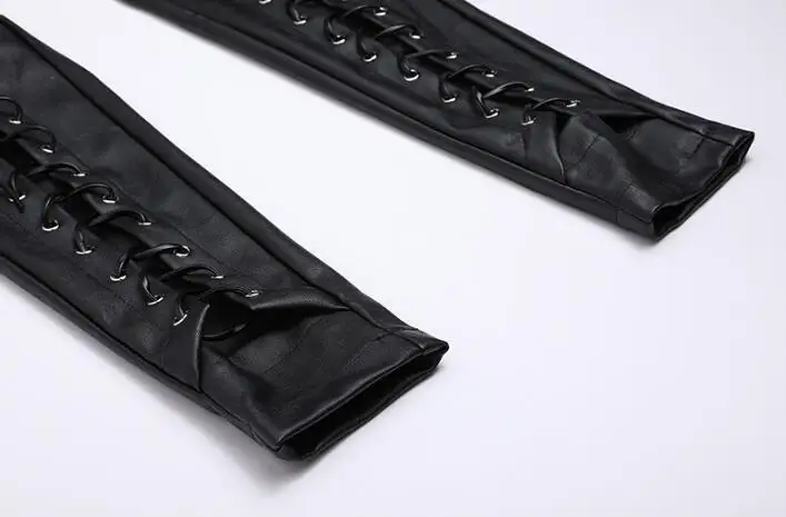 Выдалбливают Шнуровка крест-накрест Up бинты узкие черные ботильоны Длина искусственная кожа молния Брюки для девочек Мотобрюки Женская