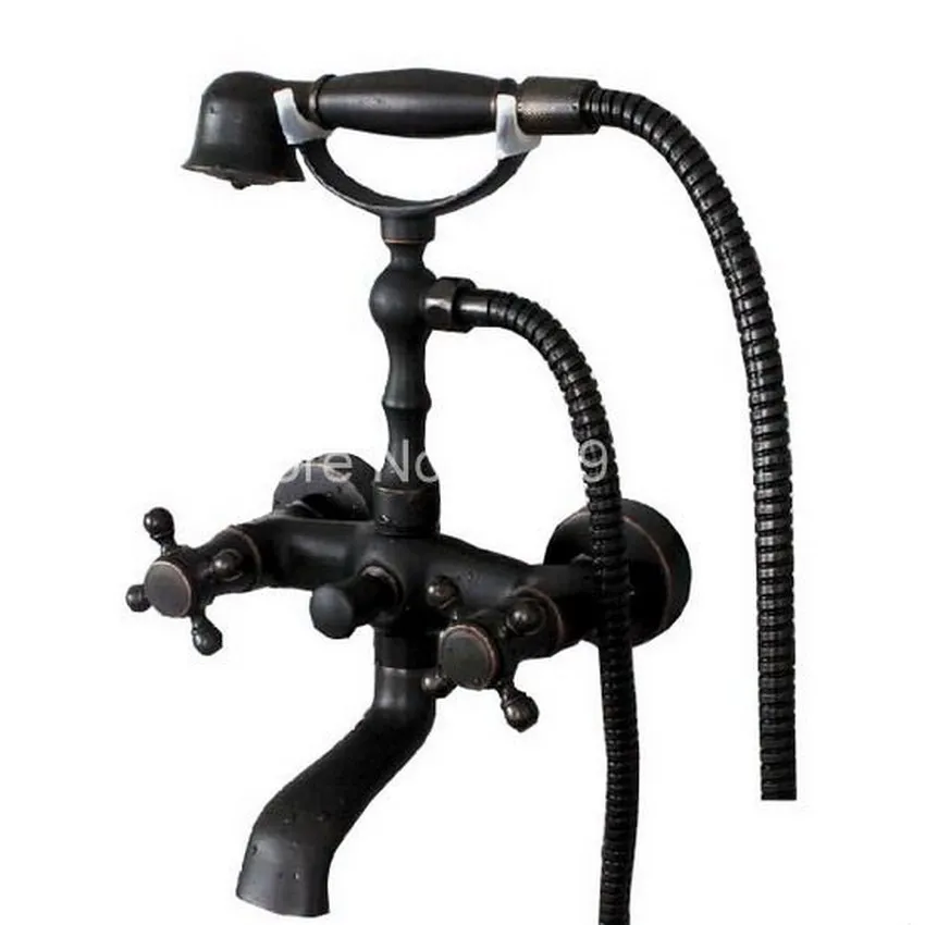 Dark Black Oil Rubbed Bronze Cross Handles Wall Mounted Bathroom Bath Clawfoot Tub Filler Faucet