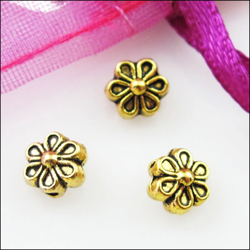 Бусины шармы в форме цветка тибетские золотистые 50 шт. 6 мм|beads charms|flower spacerflower spacer