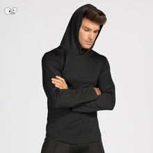 Мужской спортивный костюм толстовка с капюшоном быстросохнущая фитнес тренажерный зал спортивная одежда пуловер куртки для бега одноцветны