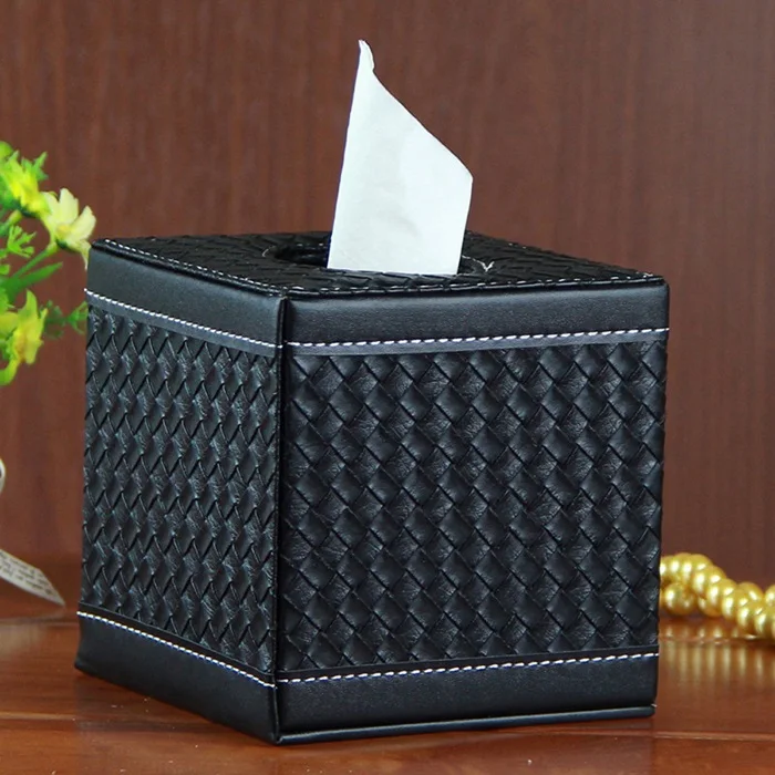 Квадратный куб тканевая коробка крышка из искусственной кожи фрезерные резаки Struct рулон салфетница ткани контейнер для хранения Настольный Органайзер - Цвет: Black Woven