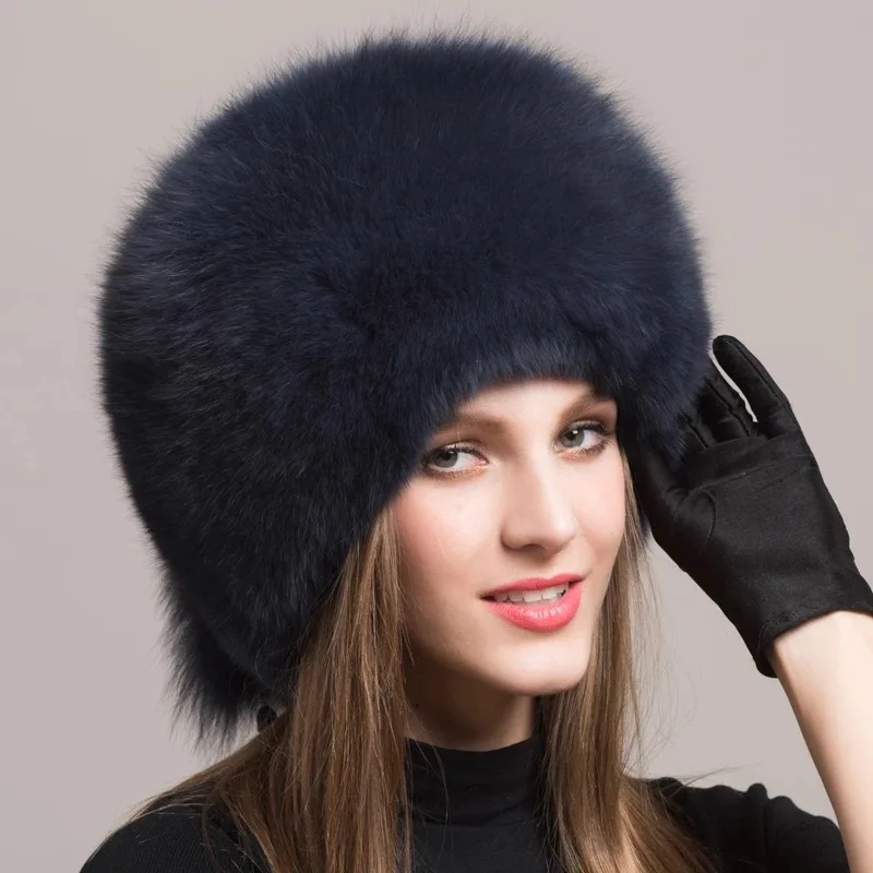 Шапки-бомберы, меховые шапки для женщин, зимние, натуральный Лисий мех, модные теплые шапки для женщин,, высокое качество, новинка, Феникс 1026E - Цвет: dark blue
