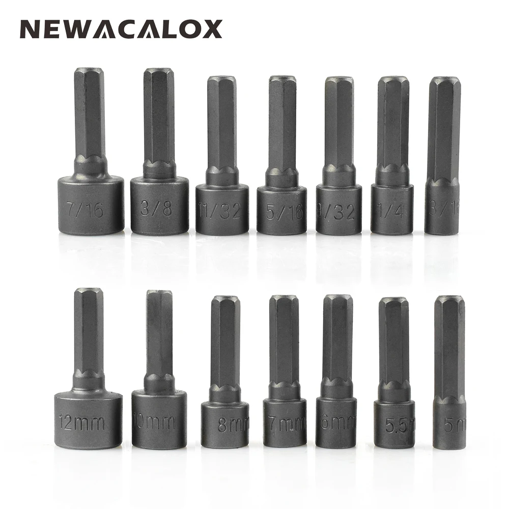 

NEWACALOX Chrome Vanadium Steel Power Nutdriver SAE Metric Nut Driver Set 1/4" Shank Hex Screwdrivers Hand Tools Set
