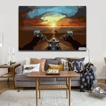 Цвет ing живопись по номерам абстрактный пейзаж расстояние небо езда мотоцикл картины краска для рисования картин с цветом